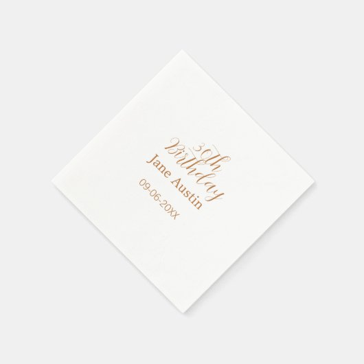 30th birthday copper brown simple stylish name dat serviette (Ecke)