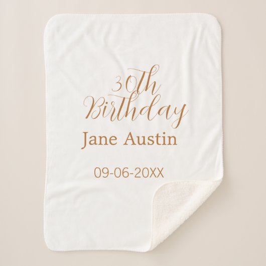 30th birthday copper brown simple stylish name dat sherpadecke (Vorderseite)