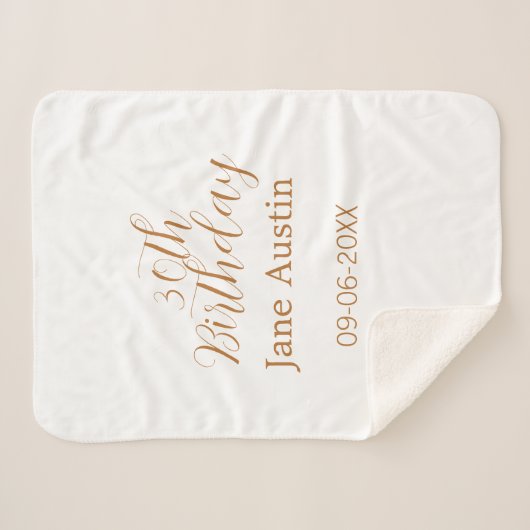 30th birthday copper brown simple stylish name dat sherpadecke (Vorderseite (Horizontal))