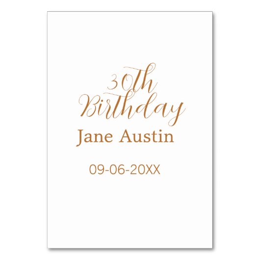 30th birthday copper brown simple stylish name dat tischnummer (Rückseite)