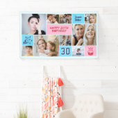 30th Birthday Custom Photo Collage Pink Blue Banner (Insitu)