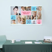 30th Birthday Custom Photo Collage Pink Blue Banner (Messeveranstaltung)