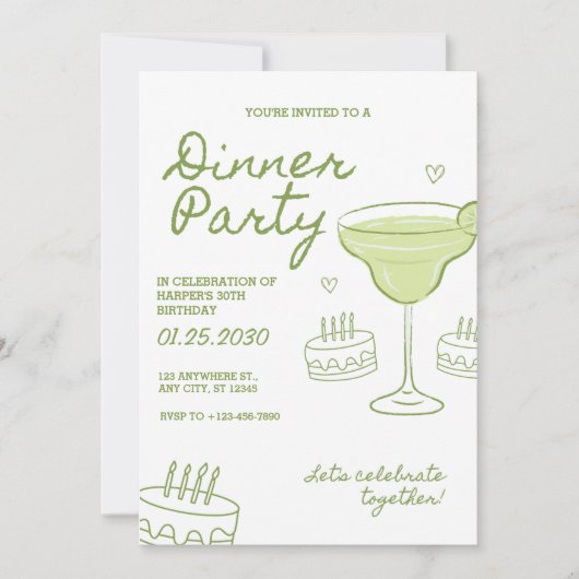 30th Birthday Dinner Party Custom Invitation Einladung (Vorderseite)