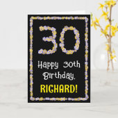 30th Birthday: Floral Flowers Number, Custom Name Karte (Gelbe Blume)