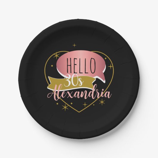 30th birthday hello 30 Personalized heart Pappteller (Vorderseite)