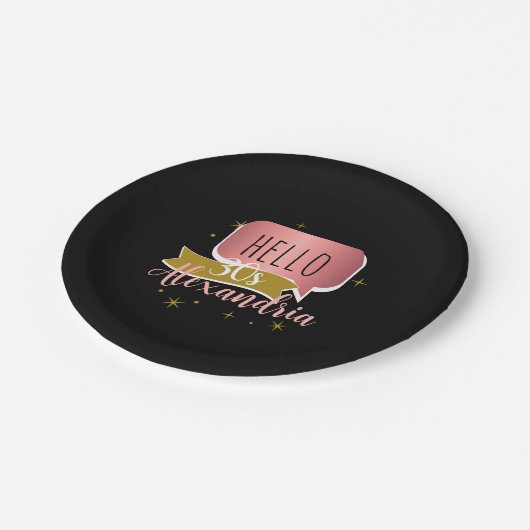 30th birthday hello 30 Stylish Personalized Pappteller (Schrägansicht)