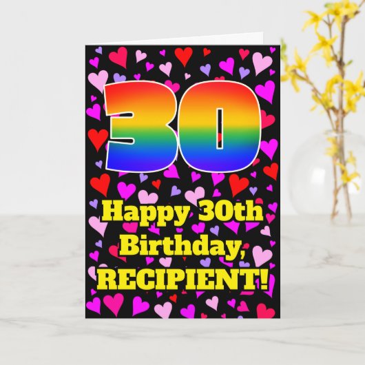 30th Birthday: Loving Hearts Pattern, Rainbow # 30 Karte (Gelbe Blume)