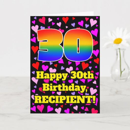 30th Birthday: Loving Hearts Pattern, Rainbow # 30 Karte (Kleine Pflanze)