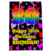 30th Birthday: Loving Hearts Pattern, Rainbow # 30 Mittlere Geschenktüte (Rückseite)