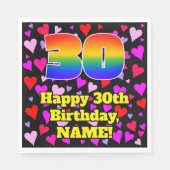 30th Birthday: Loving Hearts Pattern, Rainbow # 30 Serviette (Vorderseite)