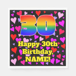 30th Birthday: Loving Hearts Pattern, Rainbow # 30 Serviette