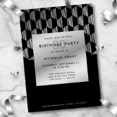 30th Birthday Modern Black Faux Silver Foil Einladung