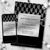 30th Birthday Modern Black Faux Silver Foil Einladung