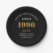 30th Birthday Name 1996 Black Gold Elegant Chic Pappteller (Vorderseite)