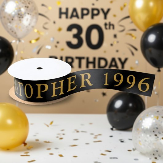 30th Birthday Name 1996 Black Gold Elegant Chic Satinband