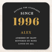 30th Birthday Name 1996 Year Black Gold Custom Rechteckiger Pappuntersetzer (Vorderseite)