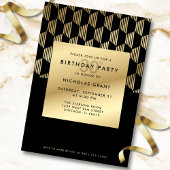 30th Birthday Party Modern Black and Gold Foil Einladung