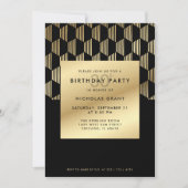 30th Birthday Party Modern Black and Gold Foil Einladung (Vorderseite)