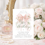 30th Birthday Party Pink Coquette Bow Rose Floral Einladung<br><div class="desc">A large blush pink coquette bow is decorated with elegant pink roses on this birthday invitation. Classic script calligraphy lets your guests know it's a milestone birthday. Easy to personalize with your party details.</div>