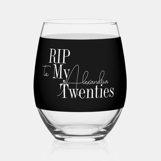 30th Birthday Party RIP 20s Black and White Weinglas Ohne Stiel (Vorderseite)