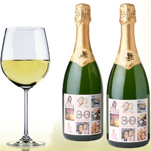 30th birthday party rose gold pink photo collage schaumweinetikett