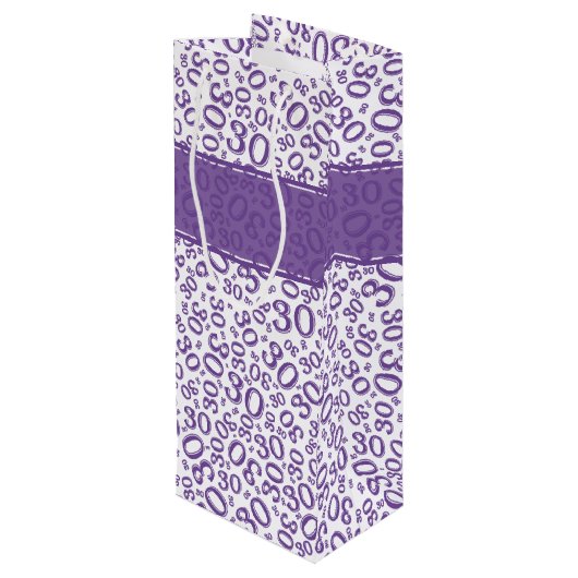 30th Birthday Random Number Pattern Purple/White Geschenktüte Für Weinflaschen (Rückseite Schrägansicht)