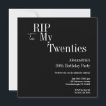 30th Birthday RIP 20s Black and White Party Einladung<br><div class="desc">This is a modern, 30th birthday, Halloween adult party design. This simple RIP 20s design, is in classic black and white with stylish typography. The template is set up for you to simply add your name Halloween birthday party details. Perfect for a cool and fun, Halloween themed, 30th birthday party....</div>