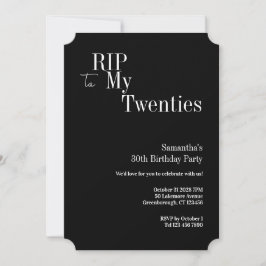 30th Birthday RIP Twenties Party Black and White Einladung
