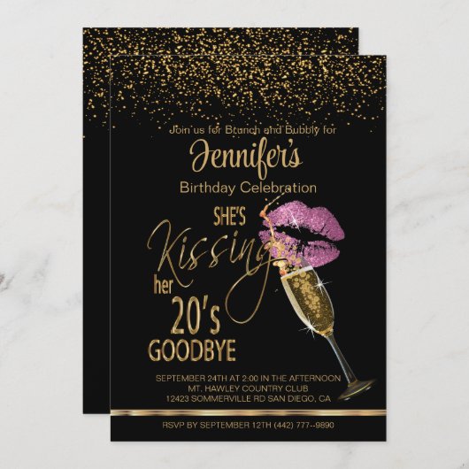 30th Birthday She's Kissing her 20's Goodbye -Pink Einladung (Vorne/Hinten)