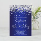 30th Birthday Silver Glitter Royal Blue Navy Ombre Einladung (Stehend Vorderseite)