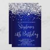 30th Birthday Silver Glitter Royal Blue Navy Ombre Einladung (Vorne/Hinten)