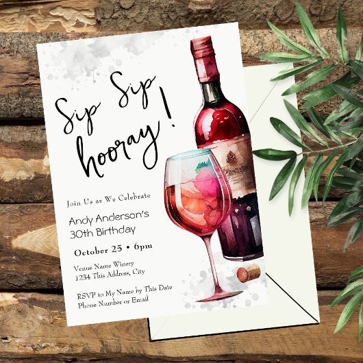 30th Birthday Sip Sip Hooray Wine Invitation Einladung