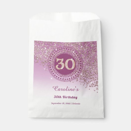 30th Birthday | Sparkling Rose Gold Glitter Geschenktütchen (Vorderseite)