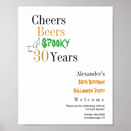 30th Birthday Spooky Halloween Party Welcome Poster (Vorne)