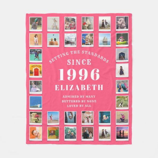 30th Birthday Wife Family Photo collage Pink Fleecedecke (Vorderseite)