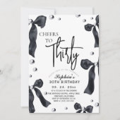 30th Black White Bow Birthday Party Einladung (Vorderseite)