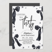 30th Black White Bow Birthday Party Einladung (Vorne/Hinten)