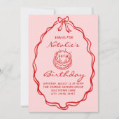 30th Bow Hand Drawn Coquette Dreißig Geburtstag Einladung (Vorderseite)