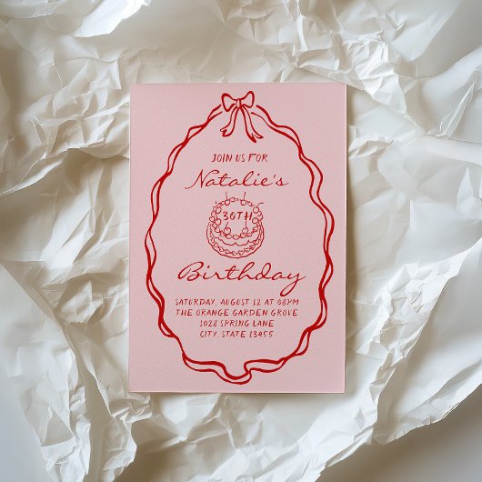 30th Bow Hand Drawn Coquette Dreißig Geburtstag Einladung