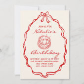 30th Bow Hand Drawn Coquette Illustriert Geburtsta Einladung (Vorderseite)