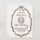 30th Bow Hand Drawn Coquette Illustriert Geburtsta Einladung (Vorderseite)