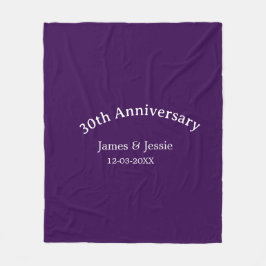 30th wedding anniversary name date purple simple fleecedecke