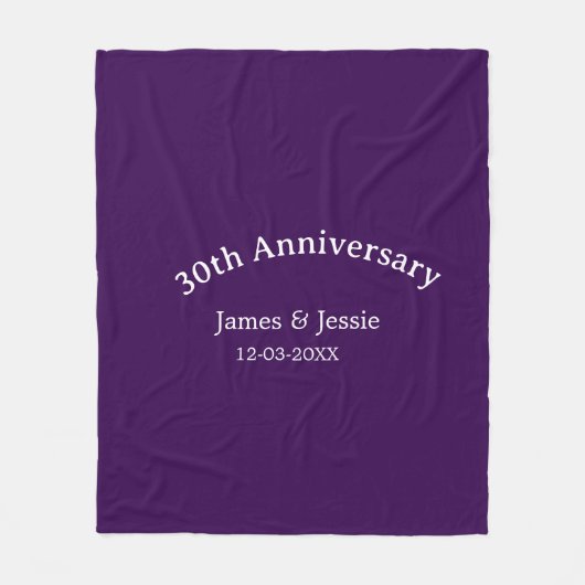 30th wedding anniversary name date purple simple fleecedecke (Vorderseite)