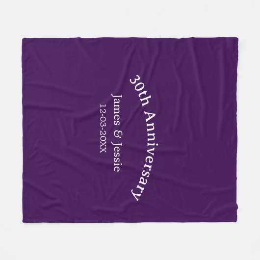 30th wedding anniversary name date purple simple fleecedecke (Vorderseite (Horizontal))
