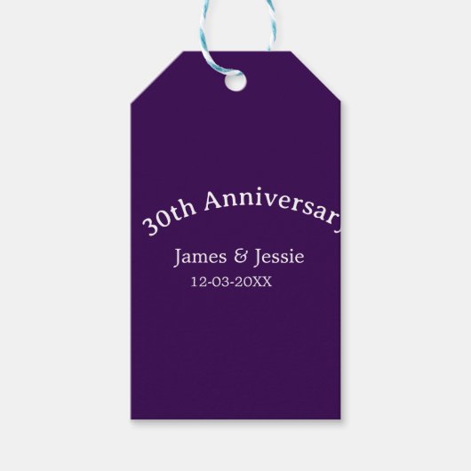 30th wedding anniversary name date purple simple geschenkanhänger (Vorderseite)