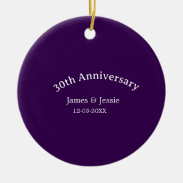 30th wedding anniversary name date purple simple  keramik ornament