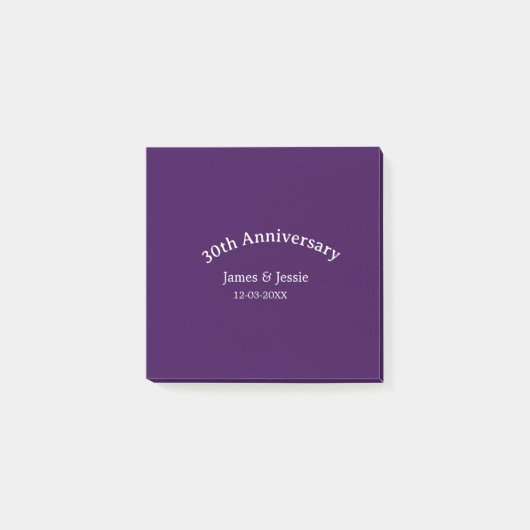 30th wedding anniversary name date purple simple post-it klebezettel (Vorderseite)