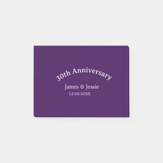 30th wedding anniversary name date purple simple  post-it klebezettel (Vorderseite)