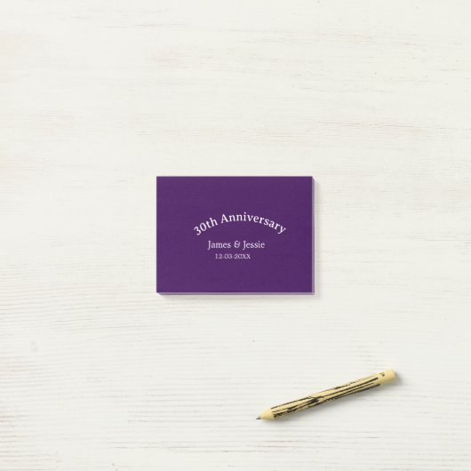 30th wedding anniversary name date purple simple  post-it klebezettel (Auf Schreibtisch)