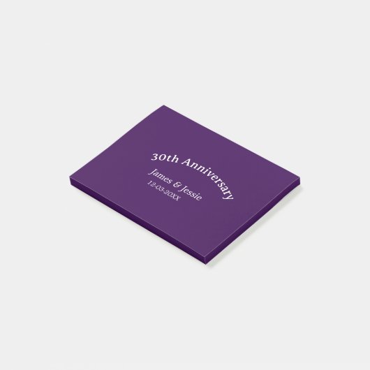 30th wedding anniversary name date purple simple  post-it klebezettel (angewinkelt)